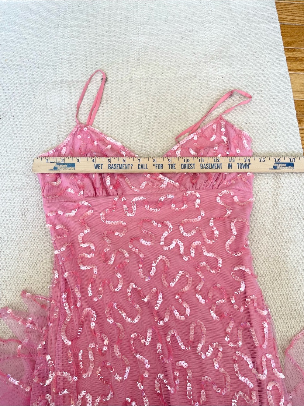 Betsey Johnson Evening Vintage Y2K Dress Size 6  Handkerchief Hem Pink Sequins - Picture 6 of 8